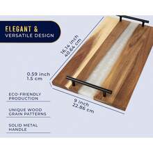 Visually Stunning Pearl White Resin + Acacia Wood Charcuterie Serving Board With Handles - 16x9 Serving Tray For Food, Breakfast In Bed, Coffee Table, Decor, Organization, Snacks, Patio, BBQ - White Resin - View 7