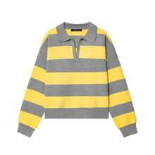 GDDYIN Women's Striped Contrast Ribbed Casual Sweater - Yellow - View 9