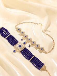 3件套女士首饰套装 - 头链、项链、耳环，奢华宫廷风，新娘婚礼套装，女士节日礼物，活动/节日表演配饰