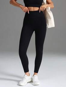 Yefecy 女士高腰无缝运动紧身裤，提臀，健身瑜伽裤，收腹，褶皱修身紧身裤 - 黑色 - 查看 5