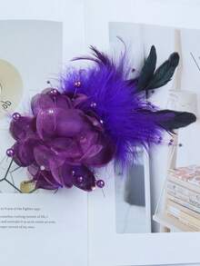 1pc Vintage Handmade Feather Flower Brooch Pin, Elegant & Versatile For Women's Daily And Evening Wear - Feather Flower - View 4