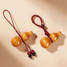 A Natural Peach Wood Carved Gourd Mobile Phone Chain Keychain - Đỏ 2 - Xem 3