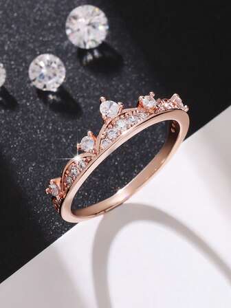 1 Adet Şık ve Zarif Kübik Zirkonya Taç Yüzük, Kadınlar İçin Hediye