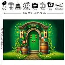 2D Türbanner St. Patricks Day Bar Polyester Fotografie Hintergrund, Party Banner Flagge Geburtstags Zubehör, Foto Hintergrund Dekoration für Party, perfekt für Zuhause, Garten, Jahrestags Feierlichkeiten und Fotobox Requisiten, multifunktional, ohne Strombedarf, wandmontiertes Foto Schild - Verschiedenfarbig - Übersicht 4