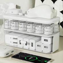1pc Desktop Clear Storage Box With Lid, Dustproof, Stackable And Divided, For Cable/Charger/Usb/Accessory/Jewelry Storage - White - View 4