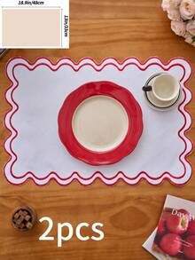 1/2/4/6pcs Bohemian Style Rectangular Embroidered Placemats With Wavy Edges, Solid Color, Non-Slip Mats For Dining Room, Kitchen, Table, Home Decor, Suitable For Restaurants, Living Rooms, Parties, Weddings, Offices, Coffee Tables, All Seasons (Multiple Color Options) - Multicolor - View 17