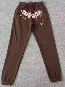 Y2k Hoodies, Men's Hip Hop Spider WebPattern, Graphic Alphabet Print HarajukuVintage Hoodie, Punk Rock Style, LongSleeve Street Wear Top For Both Men AndWomen Oversized Hoodies - 棕色褲子 - 查看 2