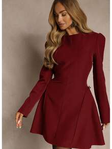 Metal Applique Decor Flared Dress - Red - View 3