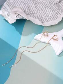 2件装时尚优雅蝴蝶流苏夹式耳环（不含礼盒） - 金黃色 - 查看 3