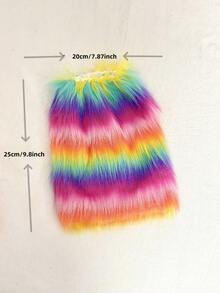 1双女士毛绒腿套，25厘米彩虹豹纹Y2K风格腿套，适合派对穿着，舒适保暖 - 彩色 - 查看 18