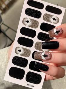 2片/套，全覆盖美甲贴纸，防水美甲贴纸，多种颜色和图案可选，易于使用的美甲装饰贴纸，美甲用品 - 彩色 - 查看 18