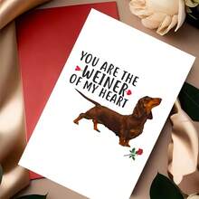 1pc Handmade Cute & Funny Dachshund Valentine's Day Card Suitable For Husband, Wife, Boyfriend, Girlfriend - Anniversary, Wedding, Birthday Card With Envelope, Dog Lover Gift, English Language Romantic Pet-Themed Greeting