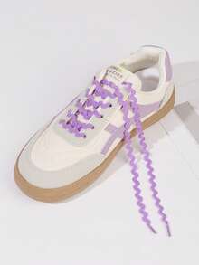 1 Pair 0.5CM Wide Fashionable Colorful Wave Edge S-Shaped Shoelaces 120CM, Suitable For Sneakers, Casual Shoes, Dress Shoes, Sold Separately From Shoes - Violet Purple - View 3