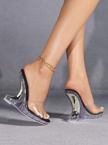 Dép xỏ ngón pha lê trong suốt thời trang thoáng khí mới, phong cách Châu Âu & Mỹ - màu đen - Xem 4