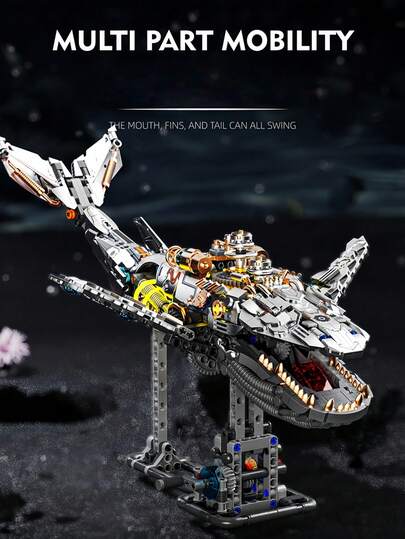 687pcs Mechanical Shark Building Blocks Set - Full Articulation, Interactive Linkage System, With LED Lights | Advanced Assembly Toy Suitable For Teens And Adults