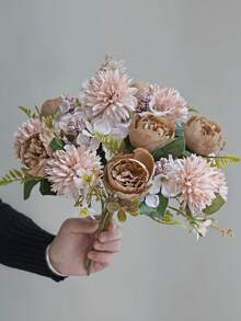 1 bó hoa mẫu đơn nhân tạo thêu lụa, vật liệu làm vòng hoa trang trí đám cưới, phụ kiện bó hoa cô dâu, trang trí xe cưới, cổng hoa, nhà cửa, nhà hàng, bình hoa phòng ngủ, quà tặng sinh nhật, ngày Valentine, quà năm mới. - Nâu sẫm - Xem 3