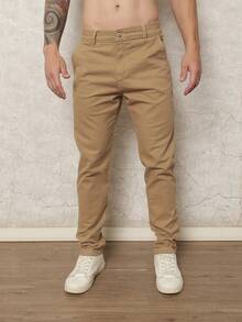 Men's Twill Pants, Men's Pants With Lycra Elastane, Welt Pocket - Lạc đà - Xem 1