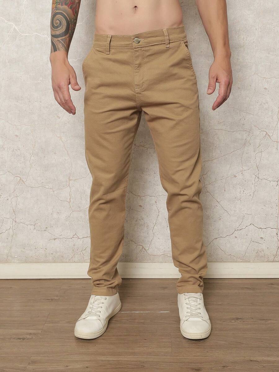 Men's Twill Pants, Men's Pants With Lycra Elastane, Welt Pocket - Lạc đà - Xem 1