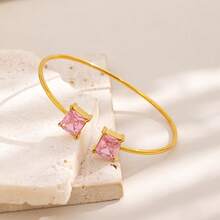 1pc Multi-Color Square Gemstone Bangle Bracelet, Lightweight Plated Gold Design, Fashionable For Women's Daily Commute And Party Matching, Unique European And American Style Accessory, Must-Have For Color Lovers - Bracelet - View 8