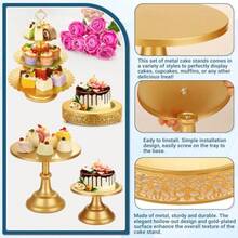 Audab Metal Gold Dessert Table Display Set Including Cake Stands Cupcake Tower Stand Dessert Tray Risers Stands Cake Cutting Set And Serving Tongs For Wedding Birthday Party Decor - Gold - View 3
