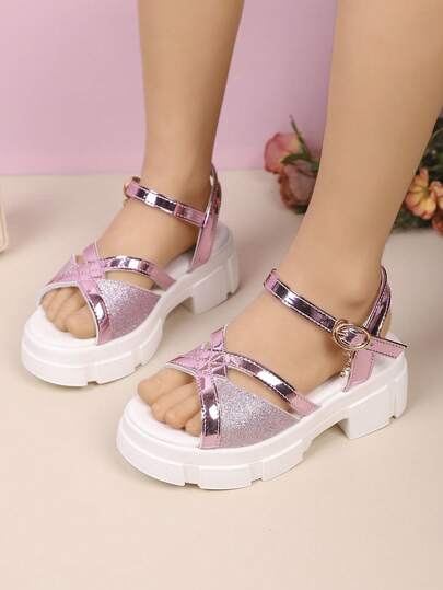 Summer New Girls Thick Bottom Sandals, Bohemian Style High Heel Sandals, Innovative Design Versatile Soft Bottom Comfortable, Suitable For Girls Casual Holiday Beach Shoes