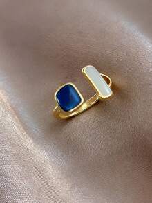 1pc Fashion Simple Elegant Design Candy Color Glaze Adjustable Open Ring, Versatile For Ladies Daily Wearing, Party Accessory, Gift - Yellow Gold - View 4