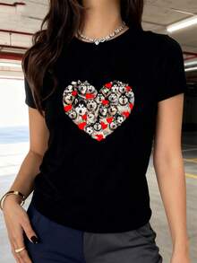 Lustiges Herz Liebe Alaskan Malamute Valentinstag Geschenk T-Shirt Frauen T-Shirt Grafik T-Shirts Crop Tops Outfits Tops T-Shirt - Schwarz - Übersicht 8