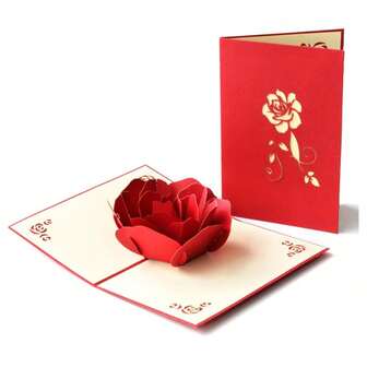 Tarjeta de felicitación elegante con rosa 3D desplegable con sobre - Perfecta para cumpleaños, aniversarios, Día de la Madre y talla grande - Decoración navideña de estilo clásico, ideal para Navidad