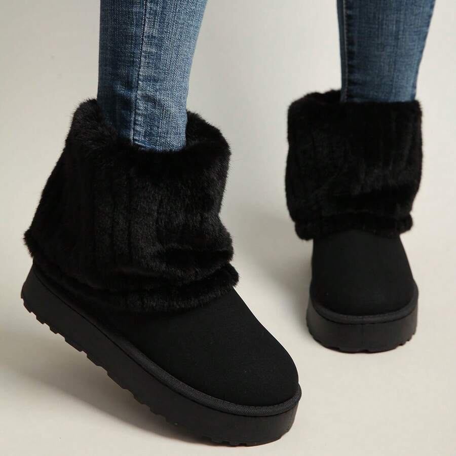 Snow Boots Women's Soft Sole Women's Shoes New Style Mid-Tube Short Boots Warm Plus Velvet Cotton Shoes Winter - 黑色 - 查看 1