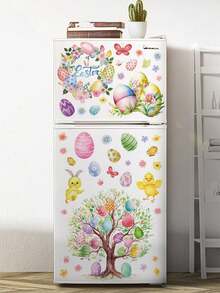 9 piezas - Pegatinas para ventanas de Pascua, pegatinas de ventana con huevos, flores y conejitos de Pascua, decoraciones de Pascua, huevos de Pascua, árbol, conejito, pegatinas de ventana con flores primaverales y mariposas de doble cara, adecuadas para tiendas, hogar, oficina, fiesta y decoración - Multicolor - Ver 3
