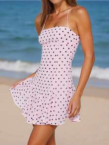Women's Dots Print Mini Dress Sleeveless Spaghetti Strap A-Line Dress Summer Casual Dress - Purple - View 3