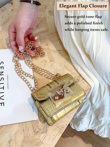 Gold Mini Crocodile-Embossed Chain Shoulder Bag/Crossbody Bag With Adjustable Chain Strap, Compact Evening Clutch For Women, Luxury Small Shoulder Bag For Parties, Travel Accessories, Date Nights And Special Events, Fits Lipstick, Keys And Essentials In Premium Metallic Finish,The Best Gift Choice, Birthday Gift, Christmas Gift[US Local Warehouse] - Multicolor - View 3