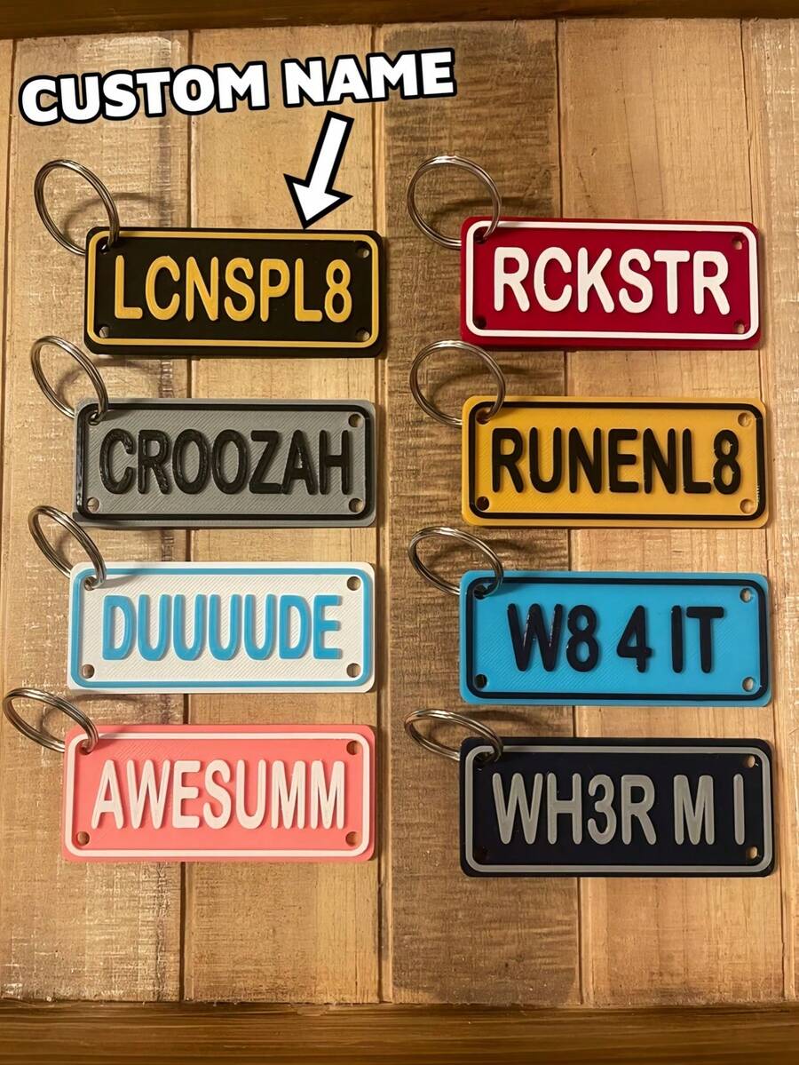 1Pc Custom 3D-Printed Mini License Plate Keychain – Personalize With Your Text, Perfect Bag/Luggage/Lunchbox Tag Or Zipper Pull, Unique Gift For Travelers & Kids - متعدد الألوان - مشاهدة 1
