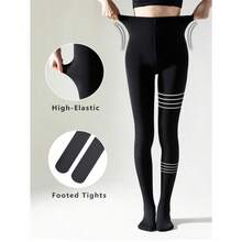 1 Pair Women's Black Thermal Lined Tights, Stretchy Slim-Fit Fuzzed Skinny Stirrup Leggings For Spring And Autumn - màu đen - Xem 9