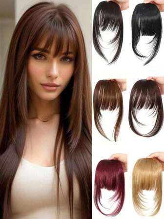 1 st/set syntetiskt hårspänne med tecknad lugg, kvinnors eleganta lilla ansikte realistiska naturliga lugg hårspänne, lugg hårspänne, lugg hårstycke med naturlig pannlugg, osynlig realistisk lugg hårstycke