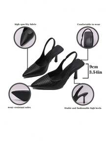 Women's Pointed Toe Kitten Heel Slip-On Sandals - Black - View 8