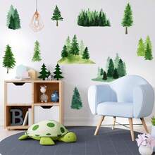 Pegatinas de pared de árbol de pino de acuarela, pegatinas de árbol de pino verde, pegatinas de árbol grande para pared, pegatinas de árbol de naturaleza, bosque de madera, pegatinas de árbol para decoración de habitación de niños, dormitorio, sala de estar, Árbol de pino - Pino - Ver 5