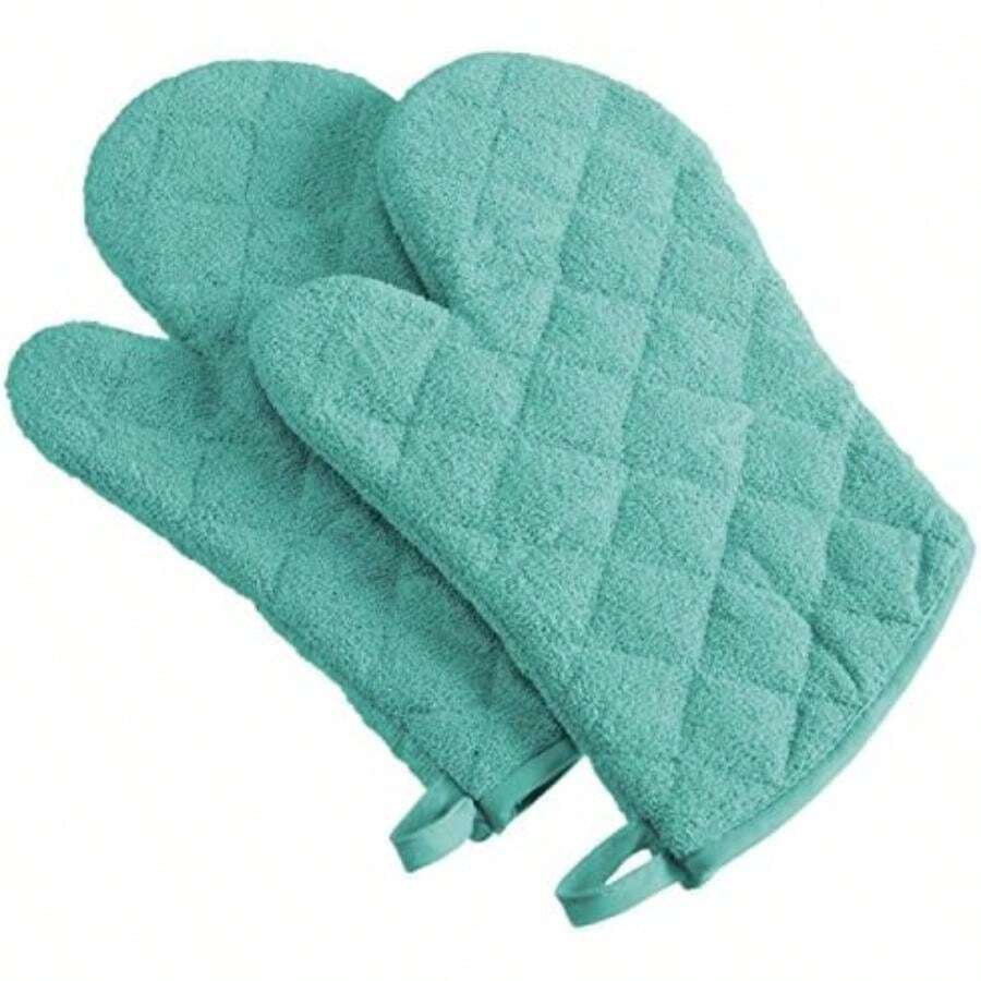 DII Everyday Kitchen Basic Juego de 3 aislantes de calor para sartén, de toalla, 100% algodón, apto para lavar en lavadora, para uso diario en la cocina, negro(Guantes de cocina Turquesa) - Multicolor - Ver 1