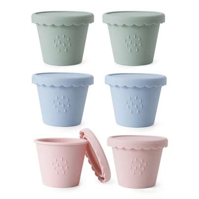 Bộ 6 hộp đựng thức ăn trẻ em bằng silicon, hộp đựng đồ ăn nhẹ nhỏ có thể tái sử dụng 4 oz, bảo quản trong tủ đông có nắp kín, chống rò rỉ cho trẻ sơ sinh, trẻ em, lọ đựng thức ăn trẻ em, lò vi sóng