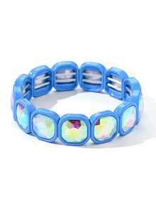 1件装奢华方形水钻镶嵌手链，优雅多色手链，适合女性，情人节、母亲节、生日礼物，派对/晚礼服配饰，时尚首饰 - 款式 - 查看 23