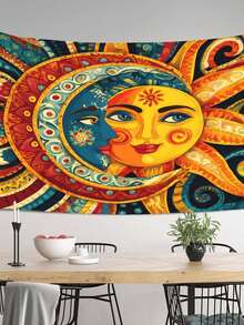 Vintage Sun Face Tapestry Wall Hanging - & 40x60 Inch Polyester Art Decor - 黑色 - 查看 4