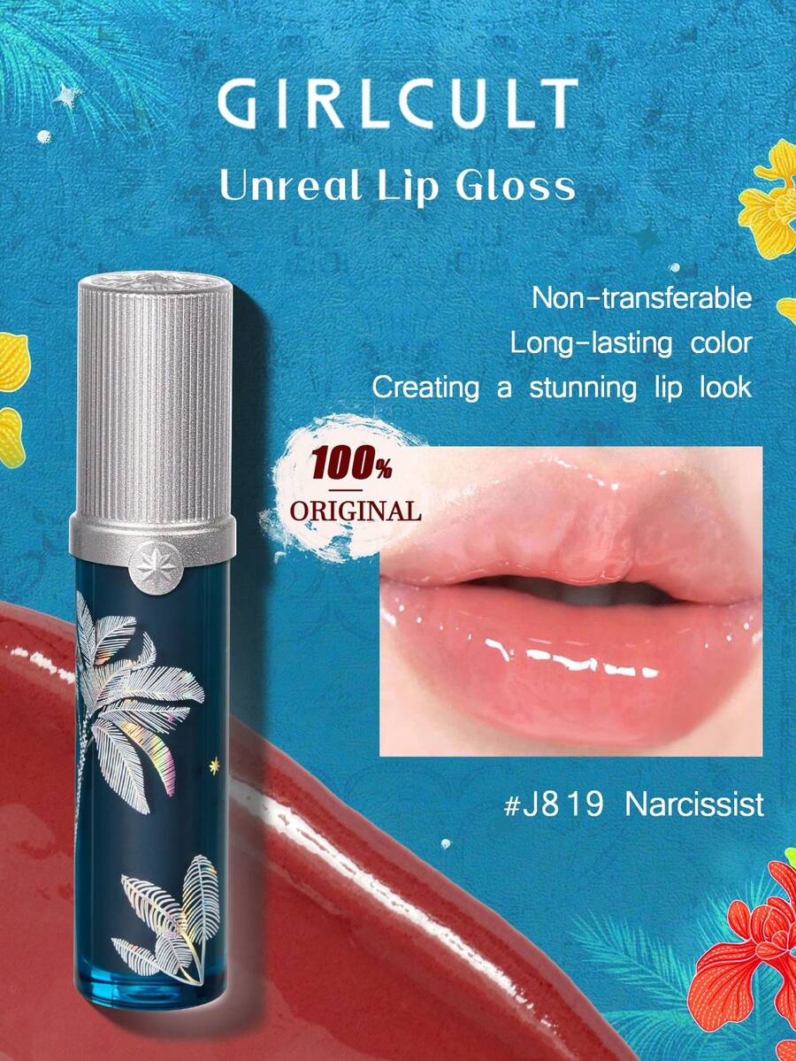 GIRLCULT Son bóng Unreal Lip Gloss J819, công thức dưỡng ẩm, nuôi dưỡng và cấp nước, làm mờ các nếp nhăn trên môi, màu sắc lên chuẩn, lâu trôi, không lem, bao bì quà tặng, 3.5ml/0.12fl Oz