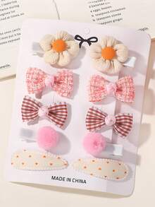 10pcs/Set Cute Fabric Flower & Bow Hair Clips, Sweet Girls Hair Accessories Set, Infant Toddler New Headwear