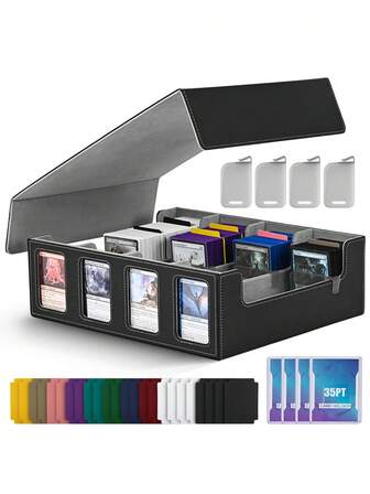 1 pieza Caja de almacenamiento de tarjetas de piel de PU desmontable de 4 filas - Capacidad de talla grande de 2400, diseño con ventana, cierre magnético