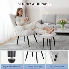 Loungesessel mit Hocker,Ohrensessel,Relaxsessel,Lesesesselaus,Fernsehsessel,Armchair für Wohnzimmer,Schlafzimmer Bis 168kg - Fleece, weiß - Übersicht 9