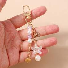 1pc Unisex Faux Pearl Beaded Keychain Pendant Beach Series Starfish Gift For Friends Keyring Accessory Keychain Accessories Gold Keychain Bag Charm Purse Charm - Multicolor - View 3