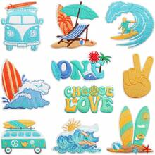 10pcs Beach Travel Theme Hot Melt Embroidered Patches, Suitable For Clothes And Bags Decoration, Iron-On Patches