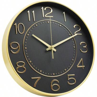 HAWT12inch Wall Clocks Battery OperatedQuartz Movement Silent Non Ticking Modern Wall Clock For Living Room Bedroom Kitchen Office School Classroom Decor Black Gold