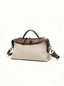 复古拼接，时尚简约，百搭实用——这款女士斜挎午餐包采用纹理面料，拉链封口。它提供三种携带方式：手提、单肩背和斜挎，适合通勤、购物和外出，可容纳手机和化妆品。 - 彩色 - 查看 4