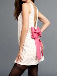 Women's Summer Mini Tank Dress Polka Dot Print Sleeveless Crew Neck Large Bow Decor A-Line Dress Cocktail Party Dress Christmas Valentines Day Outfit For Birthday Party - Hồng - Xem 4